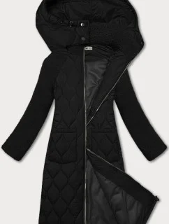 Čierna dámska prešívaná bunda pre prechodné obdobie s dĺžkou po kolená Way Mode (OMS-10WD-01)
