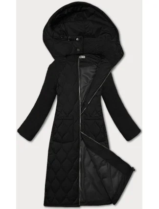 Čierna dámska prešívaná bunda pre prechodné obdobie s dĺžkou po kolená Way Mode (OMS-10WD-01)