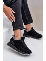 Zamszowe Sneakersy Damskie Z Futerkiem I Błyszczącym Elementem Big Star OO274580 Hi-Poly System Czarne