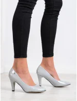 Štýlové šedo-strieborné dámske lodičky na ihličkovom podpätku Štýlové šedo-strieborné dámske lodičky na ihličkovom podpätku