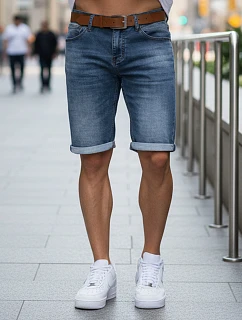 Pánske džínsové šortky s opaskom modré FashionStreet SX2572
