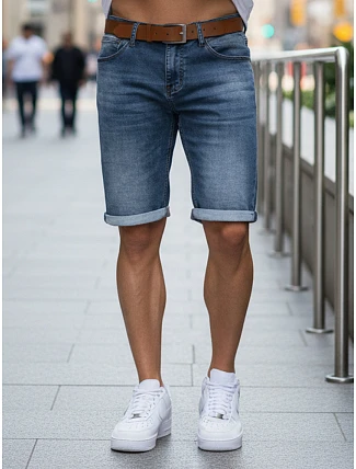 Pánske džínsové šortky s opaskom modré FashionStreet SX2572