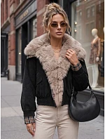 Krátka dámska semišová bunda s kožušinou, čierna, FashionStreet TY5842 Krátka dámska semišová bunda s kožušinou, čierna, FashionStreet TY5842