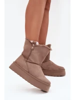 Damskie Śniegowce Na Platformie Z Futerkiem Ciemnobeżowe Evelira