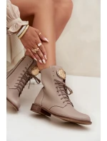 Dámske kožené členkové topánky na plochom podpätku so zlatými detailmi Zazoo 3084 beige Dámske kožené členkové topánky na plochom podpätku so zlatými detailmi Zazoo 3084 beige