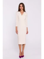 S372 Kvetinové šaty v tvare ceruzky - slonovinová kosť S372 Kvetinové šaty v tvare ceruzky - slonovinová kosť