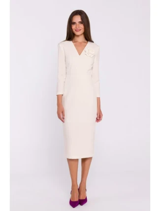 S372 Kvetinové šaty v tvare ceruzky - slonovinová kosť S372 Kvetinové šaty v tvare ceruzky - slonovinová kosť