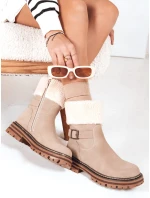 Dámske zateplené čižmy béžové FashionStreet ZY1228 Dámske zateplené čižmy béžové FashionStreet ZY1228