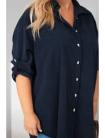 Dámska košeľa Plus Size z viskózového manšestru s odnímateľnými rukávmi, modrá Dámska košeľa Plus Size z viskózového manšestru s odnímateľnými rukávmi, modrá