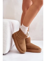 Skórzane Zamszowe Śniegowce Na Platformie Za Kostkę Camel Rianaella