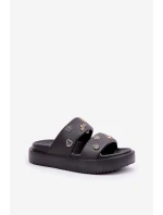 Piankowe Klapki Damskie Z Przypinkami Czarne Ravanala