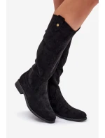 Kozaki Na Płaskim Obcasie Z Ażurowym Wzorem S.Barski HY51-062 Czarne