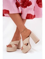 Klapki Damskie Na Platformie I Słupku Beżowe Lenobos