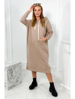 Dlhé šaty s kapucňou 9623 Tmavo béžová - K-Fashion Dlhé šaty s kapucňou 9623 Tmavo béžová - K-Fashion