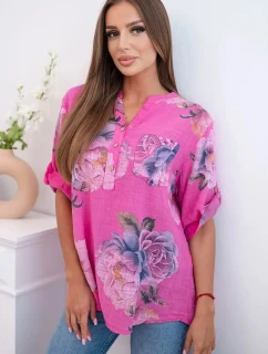 Dámska bavlnená blúzka s kvetinovým vzorom ružová