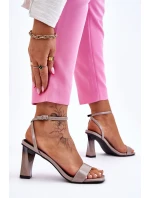 Lakierowane Sandały Na Obcasie Szare Owen