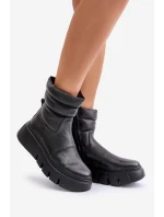 Zazoo 60512 Botki Damskie Skórzane Na Zamek Ocieplane Filcem Czarne