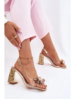 Průhledné sandály na podpatku s krystaly Vinceza 70121 zlaté