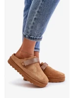 Dámske zateplené papuče s kožušinovou platformou Camel Azida
