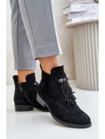 Zateplená nízka členková obuv s ozdobou na zips S.Barski Black