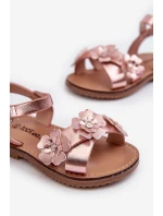 Sandałki Dziecięce Ozdobione Kwiatkami Zapinane Na Rzep Różowe Fagossa