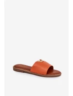 Klapki Damskie Eko Skórzane Z Ozdobnymi Detalami Pomarańczowe Mevith
