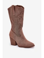 Ażurowe Kozaki Kowbojki Na Słupku S.Barski HY51-606 Brązowe