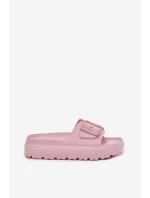 Klapki Damskie Piankowe Na Platformie Z Klamrą Różowe Viasara