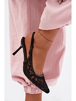 Dámské sandály na podpatku s krajkou Černé Pelivelle