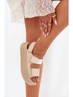 Sandały Damskie Na Platformie Z Rzepami Beżowe Nitepira