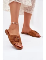 Klapki Damskie Na Płaskim Obcasie Z Klamrą Camel Lanoni