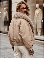 Krátka dámska bunda s odnímateľnou kožušinou, béžová, FashionStreet TY5838 Krátka dámska bunda s odnímateľnou kožušinou, béžová, FashionStreet TY5838