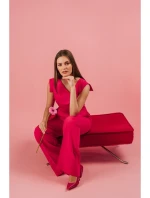 S407 Elegantný overal s asymetrickým výstrihom - ružový