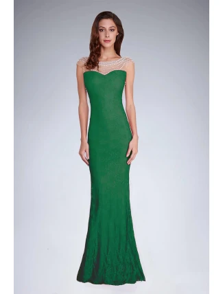 Dámske spoločenské šaty šoky soka s perličkami a čipkou dlhé zelené - Zelená - šoky & soka
