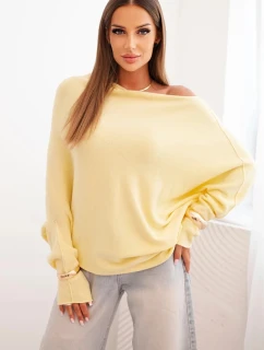 Dámsky asymetrický viskózový sveter batwing žltý