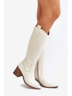 Skórzane Kozaki Przed Kolano Na Słupku Zazoo 3675 Białe