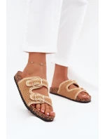 Szydełkowe Klapki Damskie Ze Złotymi Klamrami Camel Fenira