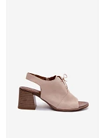 Kožené semišové sandále na podpätku so šnurovaním Zazoo 40523 Light Beige Kožené semišové sandále na podpätku so šnurovaním Zazoo 40523 Light Beige