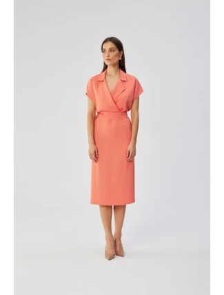 S363 Košeľové šaty s opaskom na zaväzovanie - oranžové S363 Košeľové šaty s opaskom na zaväzovanie - oranžové