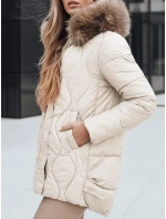 Dámska zimná bunda s kožušinou ecru FashionStreet TY5495