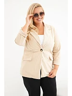 Dámske sako Plus Size z manšestru s klopami a vreckami, béžové Dámske sako Plus Size z manšestru s klopami a vreckami, béžové