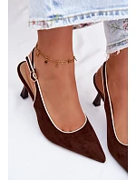 Dámské sandály na podpatku s lemovkou Čokoládové Relmira