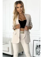 492-1 Elegantný komplet - sako a nohavice s opaskom - béžová 492-1 Elegantný komplet - sako a nohavice s opaskom - béžová