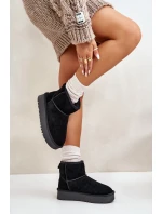 Skórzane Zamszowe Śniegowce Na Platformie Za Kostkę Czarne Rianaella