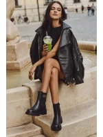 Botki Sztyblety Damskie Ze Złotym Detalem Ocieplane Czarne Serene