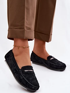 Dámske ploché mokasíny z prírodného semišu LR61-7029 Black
