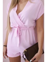 Krátky overal zviazaný v páse cukríkovo ružový