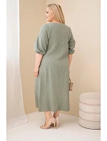 Dámske plus size šaty z bavlneného mušelínu s výstrihom do V v khaki farbe