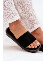 Klapki Damskie Na Platformie Z Eko Zamszu Czarne Jorina