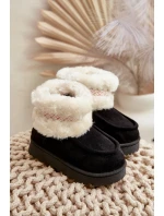 Śniegowce Botki Dziecięce Z Futerkiem I Wzorem Czarne Melefia